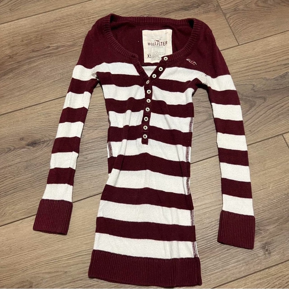 ISO!!! Abercrombie & Fitch Maroon and White Striped Long Sleeve - Picture 3 of 3